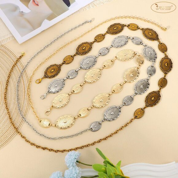 1821 Western Concho Belt Women Cowgirl Metal Belts Boho Gold Shiny Waist Link - Picture 6 of 6